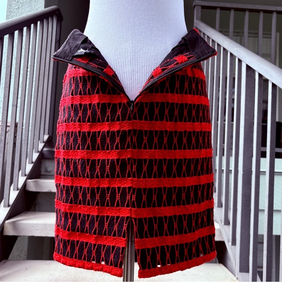 W Worth Black Red Midi Straight Skirt Size 4 Woven Striped Lined Pencil Retro - Picture 10 of 15